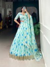 LNB1036 Tabby Silk Floral Print With Lace Touch Up Lehenga With Blouse Dupatta Wholesale In India